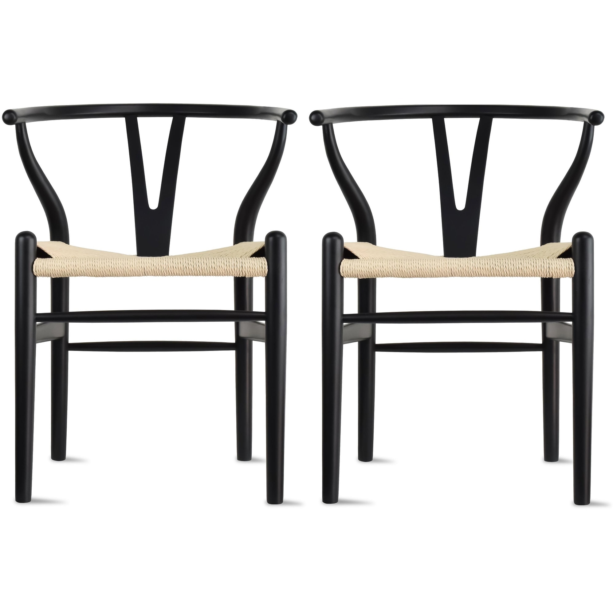 Set of 2 Modern Wood Dining Chair With Y Back Arm Armchair Hemp Seat For Home Restaurant Office