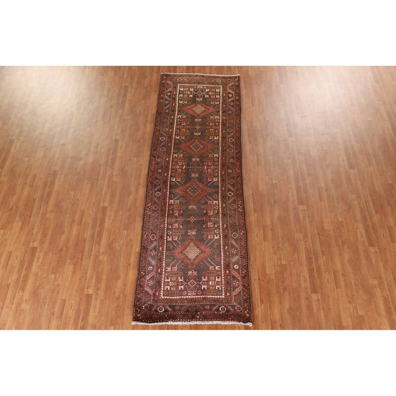 Heriz Persian Vintage Runner Rug Hand-knotted Wool Carpet - 3'8"x 11'4"