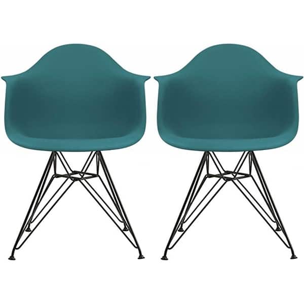 2xhome Set Of 2 Modern Plastic Armchair With Black Eiffel Wire Legs Dining Molded Arm Chair Overstock 21221617