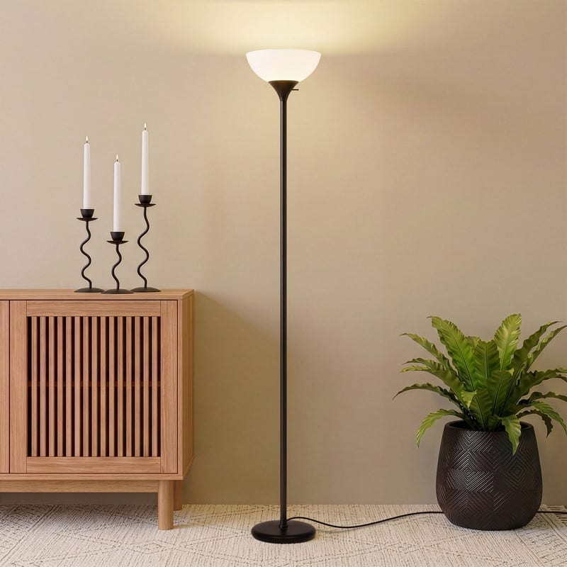 Brightech Sky Dome 72 in. Industrial 3-Way Dimming LED Floor Lamp with White Plastic Bowl Shade