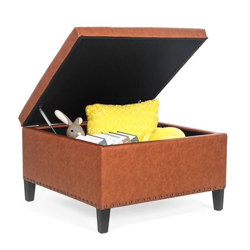 Adeco Large Square Footstool Fabric Storage Ottoman Bench