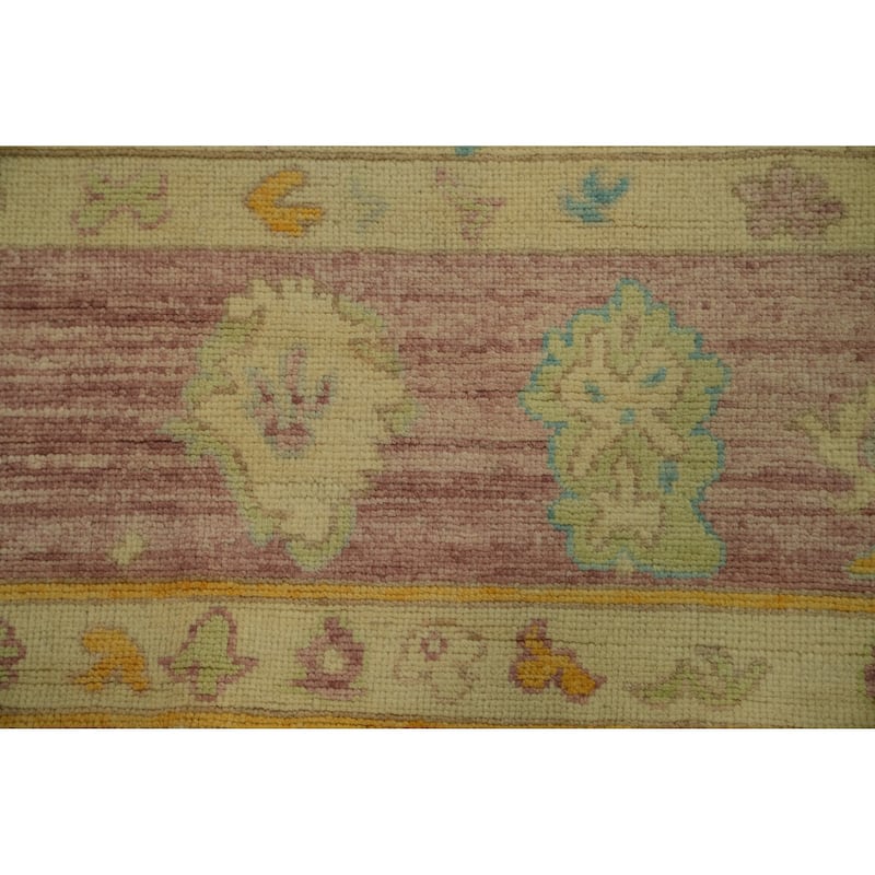 Vegetable Dye Green Oushak Turkish Area Rug, Floral Geometric Carpet - 12' 1'' X 9' 2''