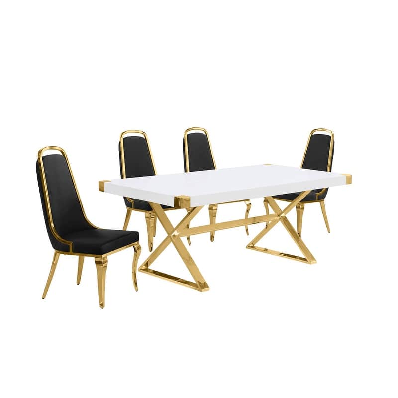 Best Quality Furniture D440/1-SC310-7 Dining Set with 78" White Lacquer Wood Top