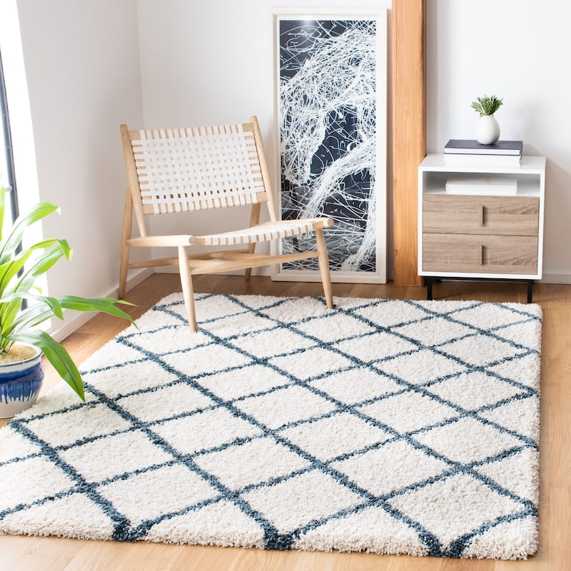 SAFAVIEH Hudson Shag Sherree Trellis 2-inch Thick Rug - 8' x 10' - Ivory/Steel Blue