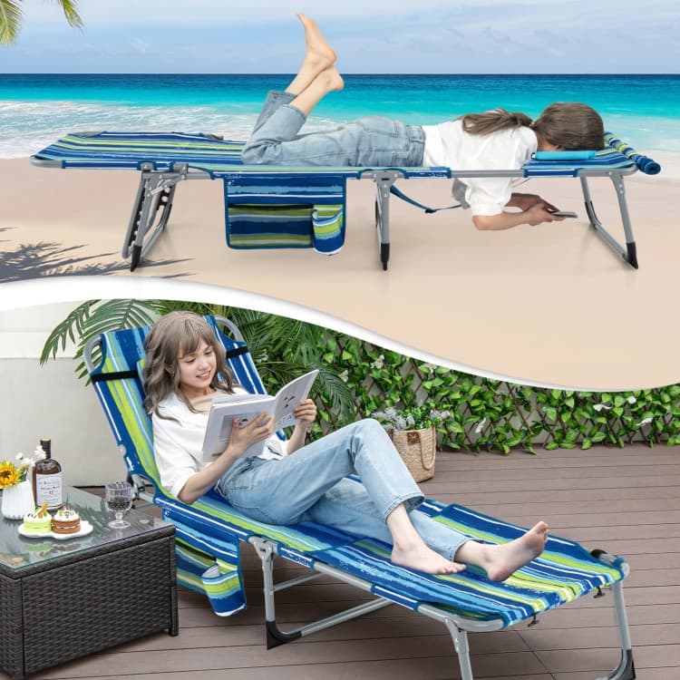 5-Position Folding Chaise Lounge Chair with Adjustable Footrest - 60" x 24" x 33"