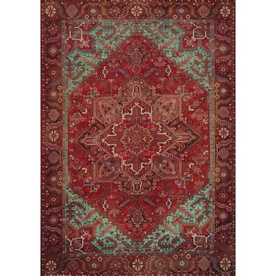 Hand Knotted Oriental 100% Wool Carpet Traditional Medallion Red Heriz Area Rug - 11' 1'' X 9' 6''