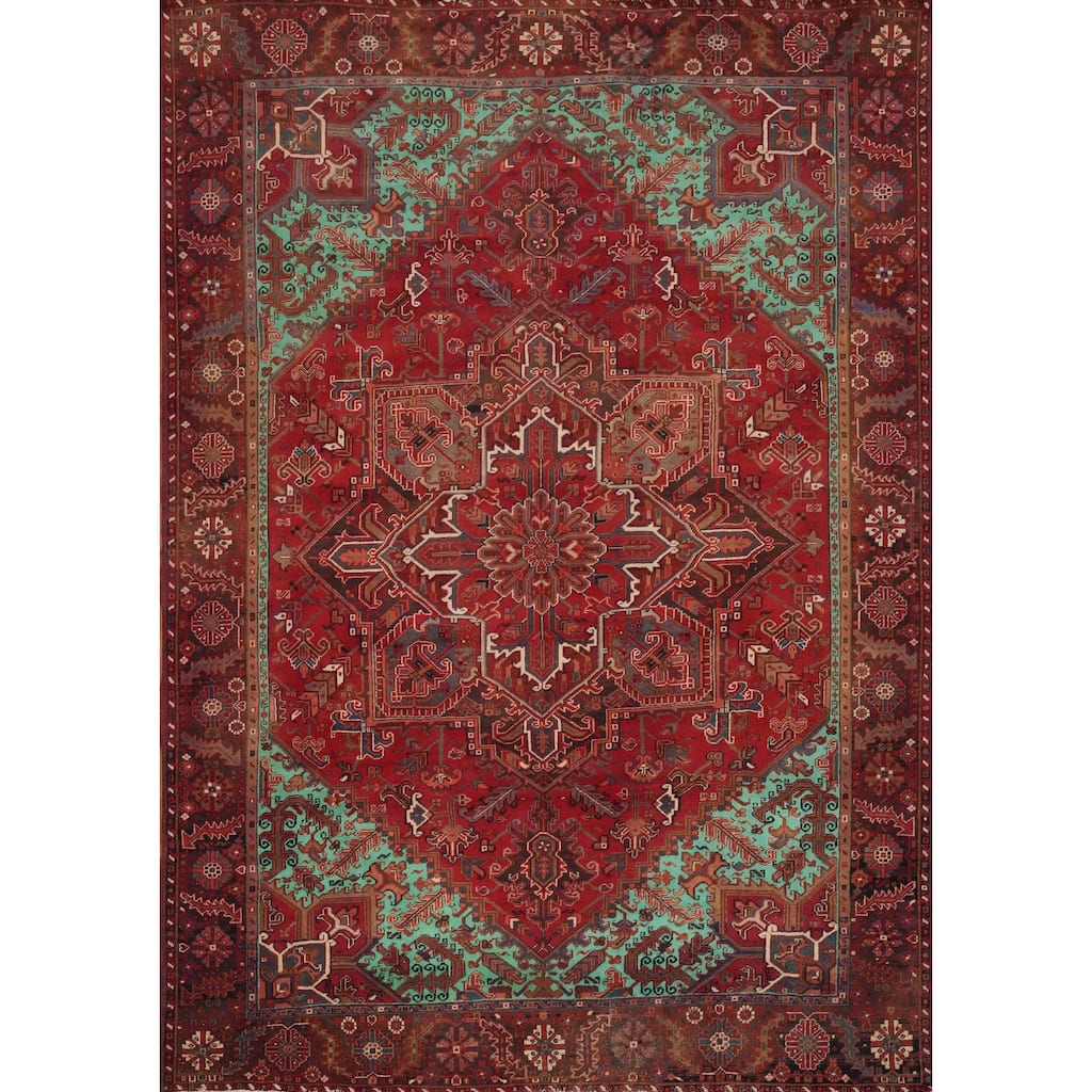 Hand Knotted Oriental 100% Wool Carpet Traditional Medallion Red Heriz Area Rug - 11' 1'' X 9' 6''