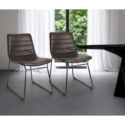 Set of 2 Black Faux Leather Upholstered Dining Chairs with Solid Back and Metal Legs for Living Room - 31.5”H x 24.8”W x 17.7”D