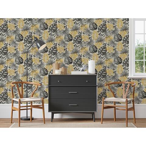 Jungle Wall Black and Gold Vinyl Wallpaper - 20.8 in. W x 33ft L - Double Roll
