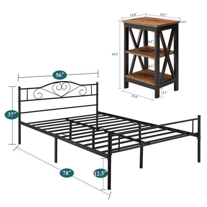 Taomika 3-Pieces Bed Frame and Modern Nightstands Sets