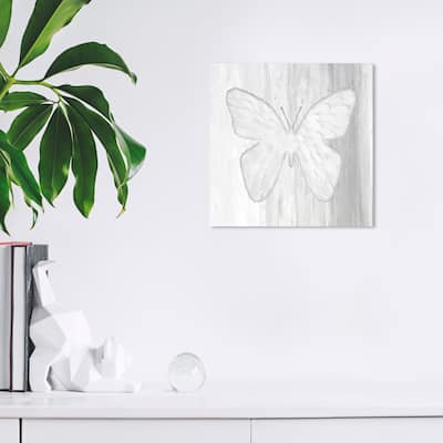 Wynwood Studio Canvas Fashion and Glam Butterfly and White Feathers White and Gray Modern & Contemporary Wall Art Canvas Print