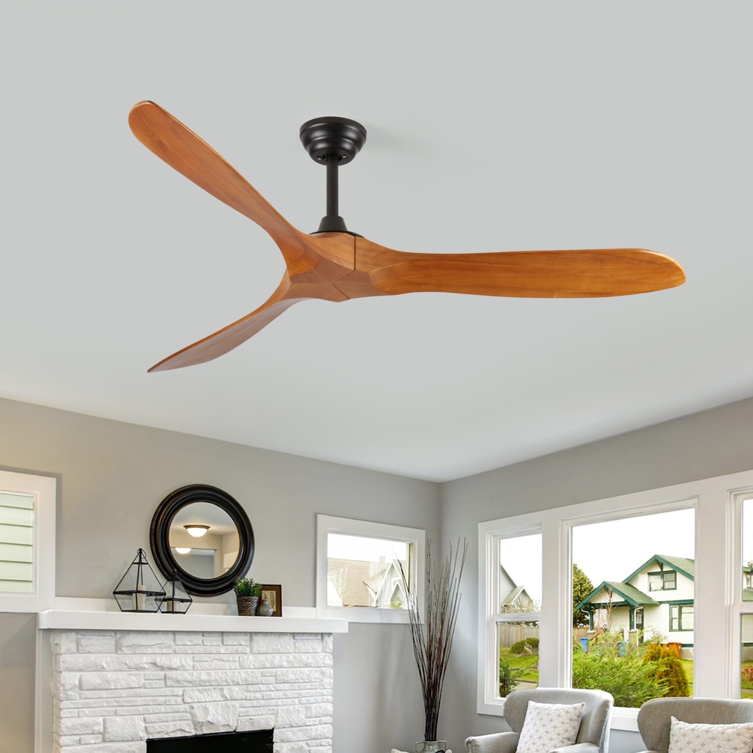60 In. Indoor Farmhouse Black Wood Ceiling Fan With Remote Control For Living Room Or Patio - 60inch
