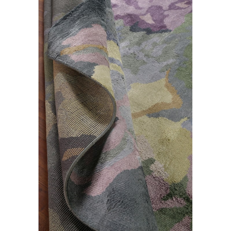 Abstract Indian Area Rug Handmade Contemporary Wool & Silk Carpet - 8'2"x 11'3"