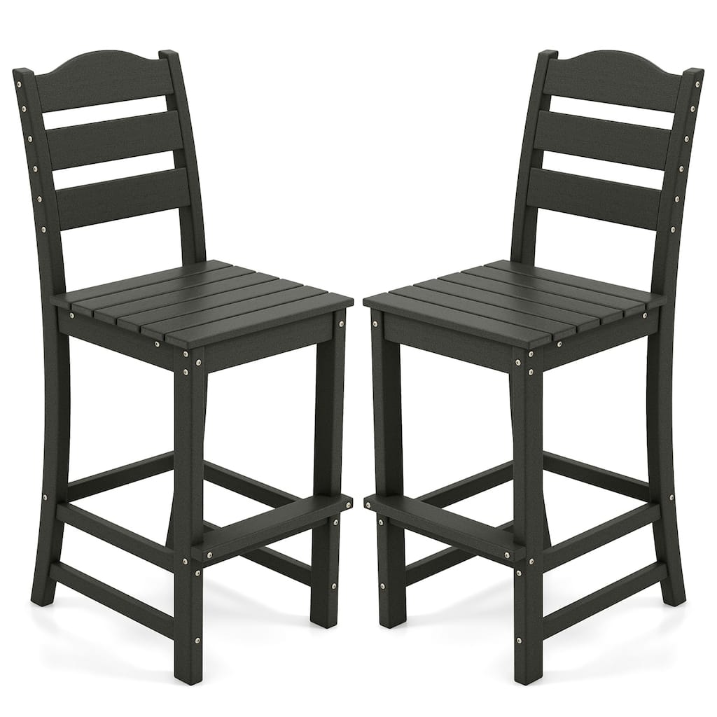 Gymax Set Of 2 Outdoor HDPE Bar Stool Patio Tall Chair Backrest