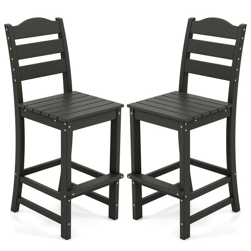 Gymax Set Of 2 Outdoor HDPE Bar Stool Patio Tall Chair Backrest - Bar Height - Black - Set of 2