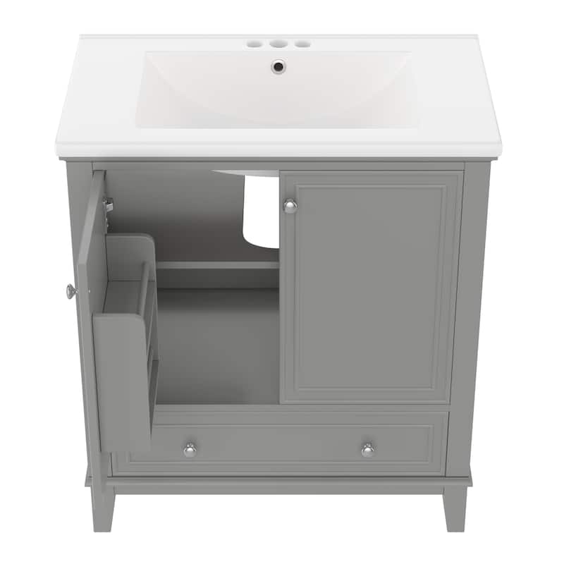 GDFStudio - Emerson 30-Inch Freestanding Bathroom Vanity with Ceramic Sink, Multi-functional Cabinet and Drawer