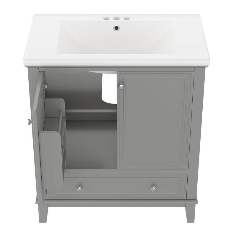 Modern 30" Bathroom Vanity with Ceramic Sink, Storage Cabinet with Door Racks, Detachable Drawer Divider and Adjustable Shelf