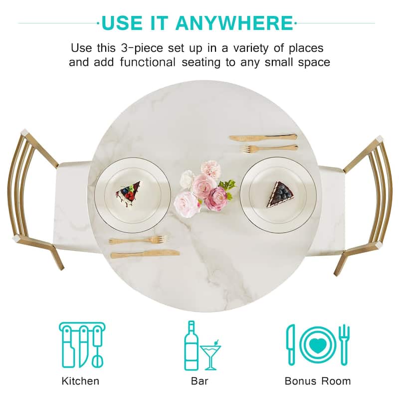 VECELO 3-Pieces Round Dining Sets for Small Spaces Butterfly Leg Table Dining Table Set of 3
