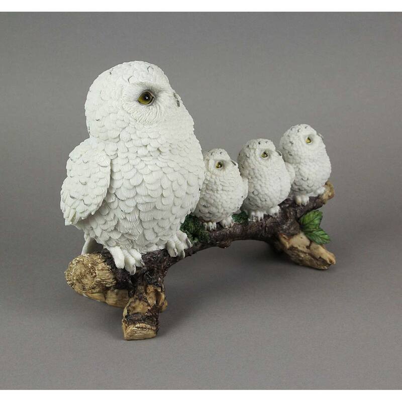 Lifelike Snowy Owl And Chicks Tabletop Statue Mother And Children - 8 X 10.5 X 5.5 inches