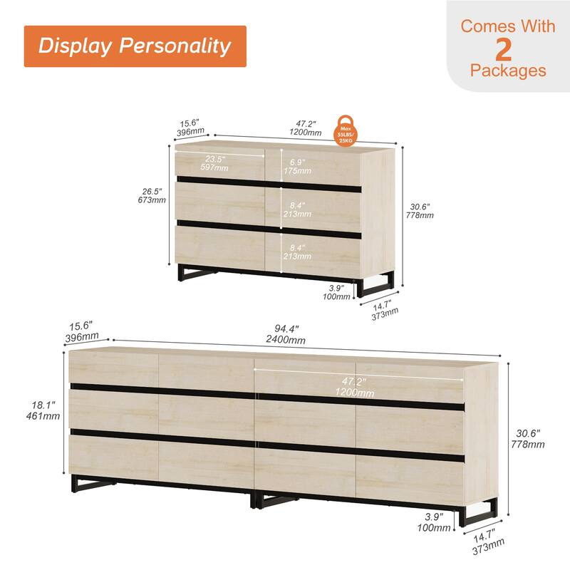 WAMPAT Modern Buffet Sideboards, Sideboard Buffet Cabinet with 6 Drawers , Coffee Bar Storage Cabinet for Kitchen