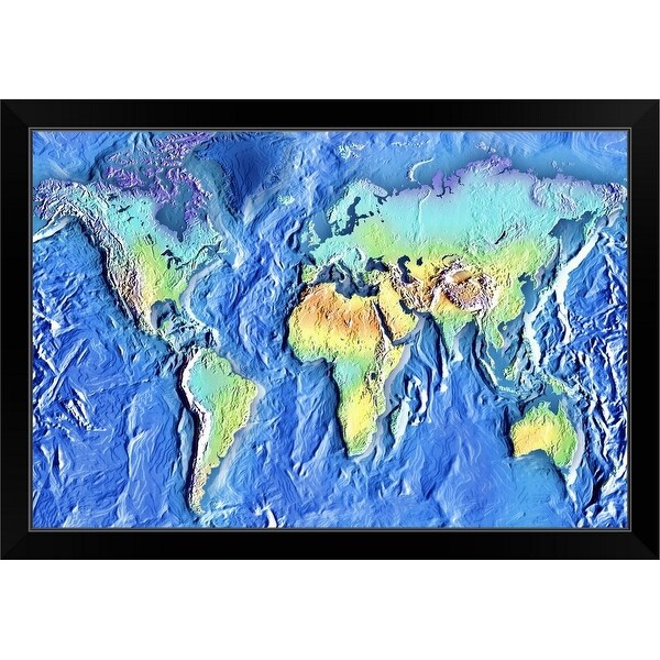 "Topographic map of world" Black Framed Print