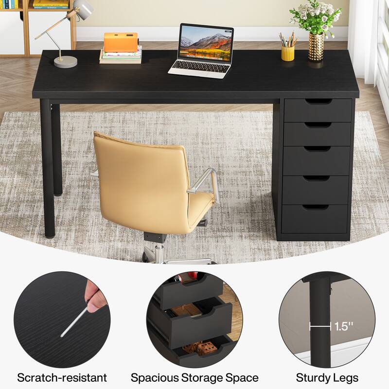 PC/Computer Desk with 5 Reversible Drawers, Home Office Desk with Storage, Laptop Desk Study Writing Table Workstation