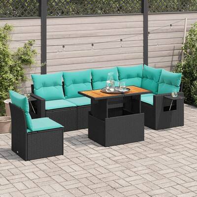 vidaXL Patio Sofa Set with Cushions Modular Lounge Set 7 Piece Poly Rattan - 21.7 x 24.4 x 27.2
