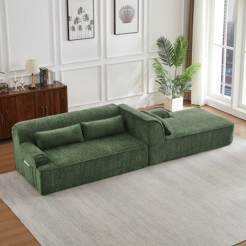 Floor Standing Chenille L-shape Chaise Sectional Sofa with Side Pocket