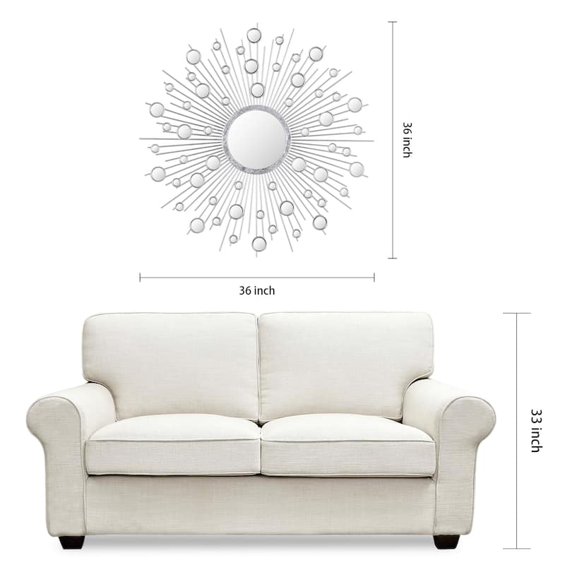 "Milkyway I" Bling Round Wall Mirror with Silver Metal Frame, Decorative Mirror - 36 x 36