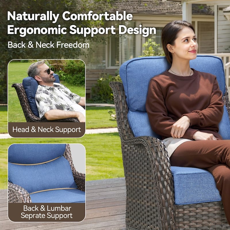 Pocassy 5 Pieces Outdoor 6 Inch Swivel Chair with Fire Pit Table