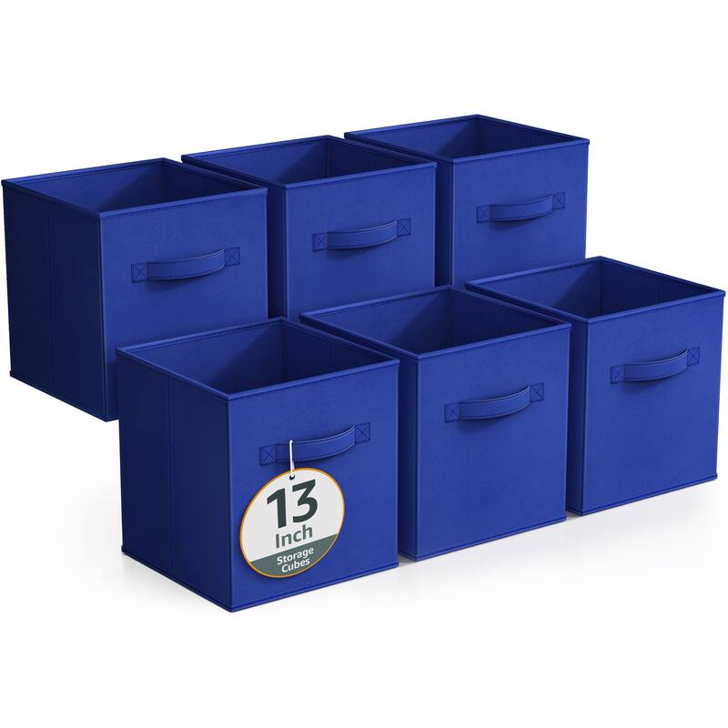 Sorbus Fabric Storage Bins 13" Foldable Cubes With Handles For Pantry, Cubbies, Toy And Closet Shelving Organization - 6Pk - Royal Blue