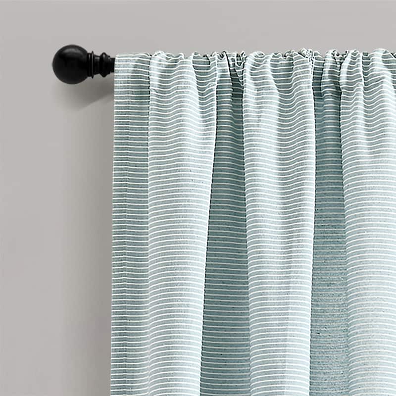 Lush Decor Farmhouse Button Stripe Yarn Dyed Woven Cotton Window Curtain Panel Pair