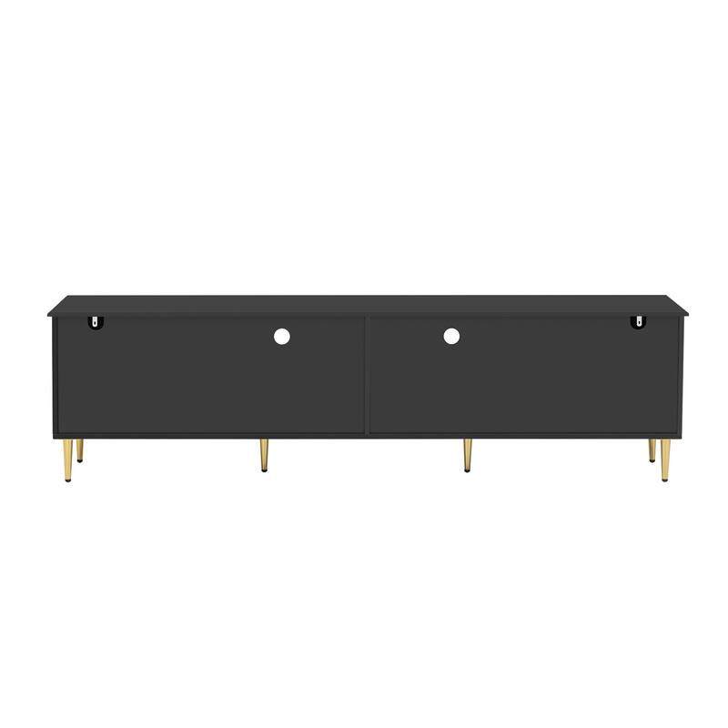 78.8" Modern Glass-Accent TV Stand - 4 Drawers and 2 Glass Cabinets, 6 Metal Legs and Cable Management