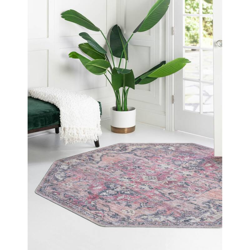 Transitional Pria Collection Area Rug - 7'10"x7'10" Octagon - Beige-Pink