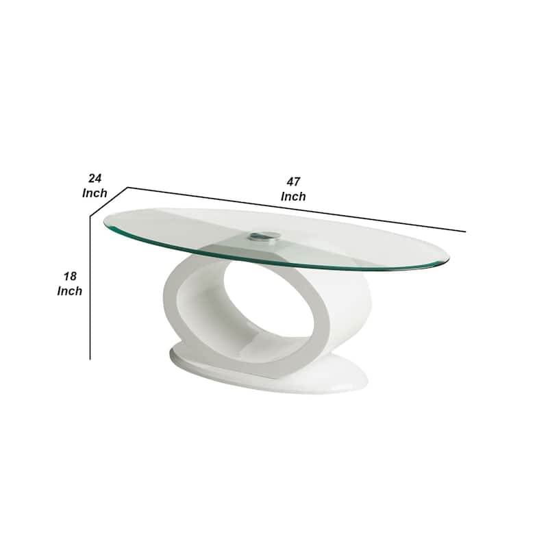 Contemporary Tempered Glass Top Coffee Table with O Shape Base, White