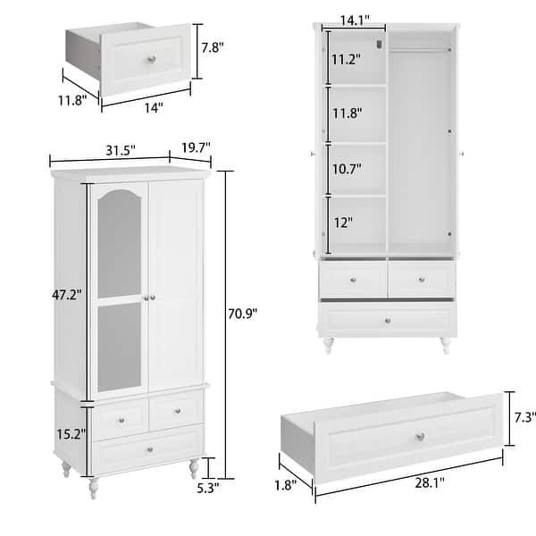 Tall Wooden Clothes Storage Cabinet with 2 Mirror for Bedroom Lacquer ...