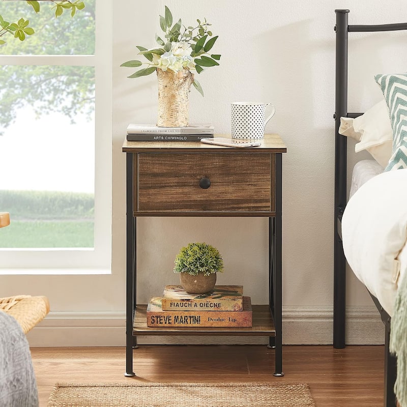 VECELO Mid Century Modern Nightstand with Storage Shelves, Set of 2 Nightstands, End Table/Side Table