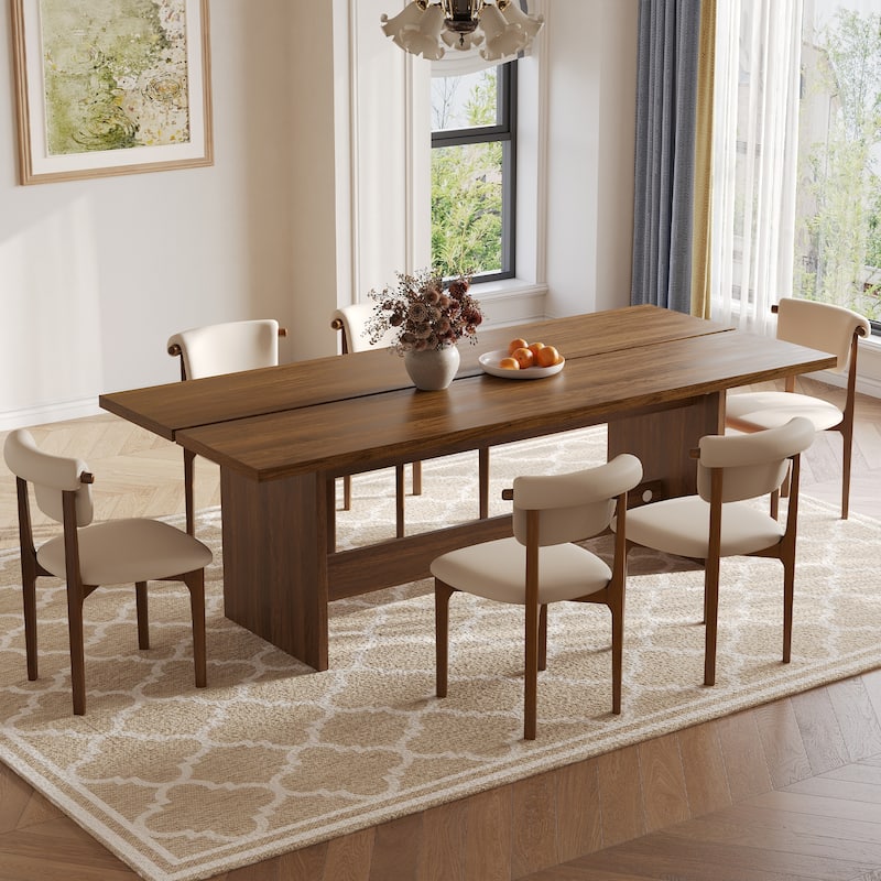 86.7" Mid Century Modern Wood Dining Table, Retangular Brown Wood Kitchen Table for 8-10 - Brown