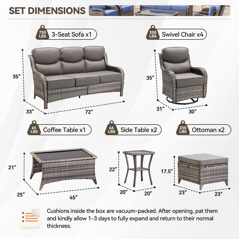 Pocassy Outdoor Sofa Patio Swivel Chairs Sets