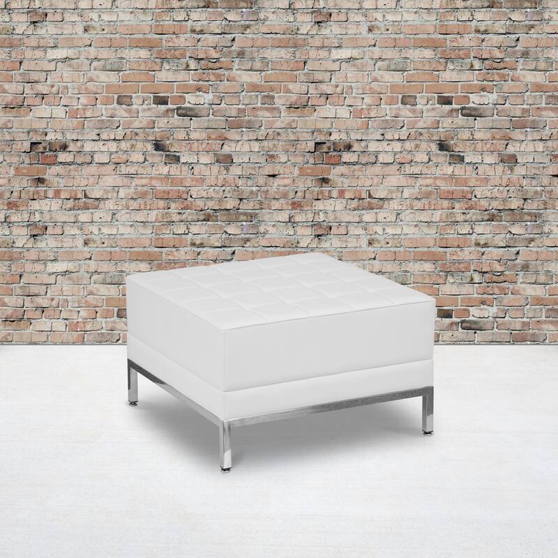 LeatherSoft Quilted Tufted Modular Ottoman with Stainless Steel Legs - Melrose White