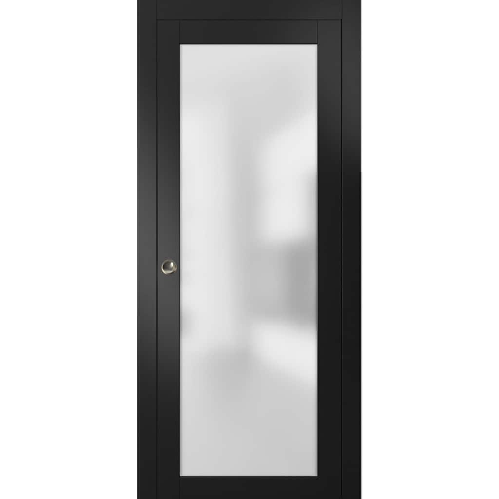 SartoDoors Planum 2102 | Bathroom Door Pocket Door | Solid Wood w/ Glass | Hardware Set | 18x80, Matte Black