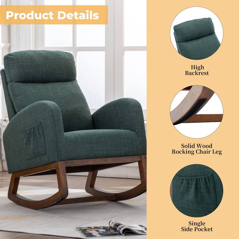 GDFStudio - Amelia Linen Upholstered Rocking Chair with Spacious Seat and Tall Back Design