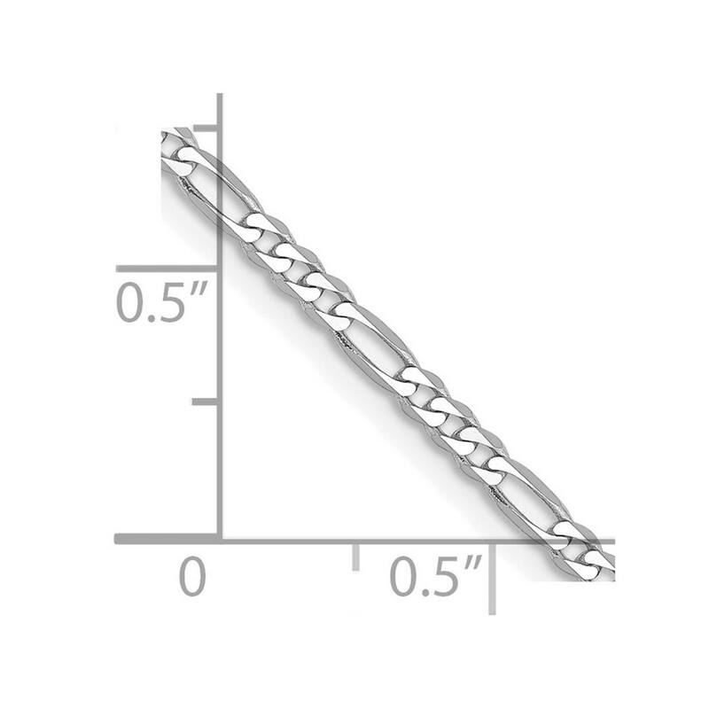 Curata 14k White Gold Solid 2.4mm Flat Figaro Chain Necklace (Lobster-claw) Options: 16 18 20