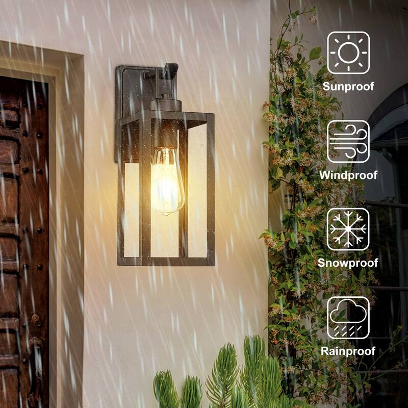 1-Light Steel Black Rectangular Outdoor Wall Sconce for Porch & Entryway