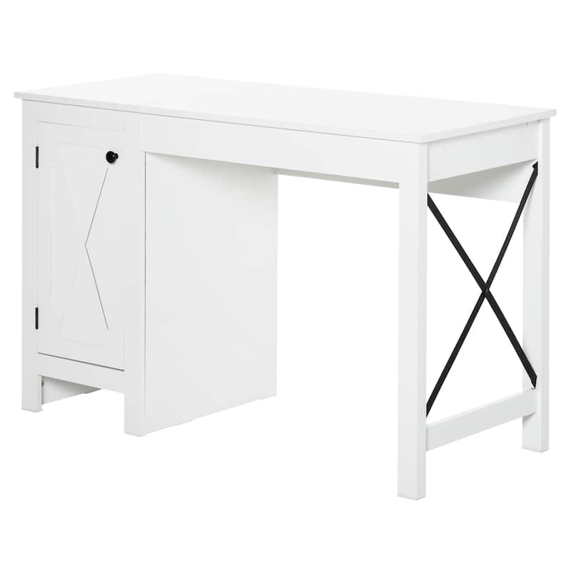 HOMCOM Computer Table Desk, Writing Workstation with Cabinet with Metal X-Bar for Living Room or Office