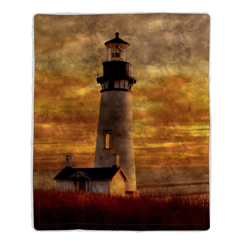 Sherpa Fleece Throw Blanket - Lighthouse Pattern by Lavish Home