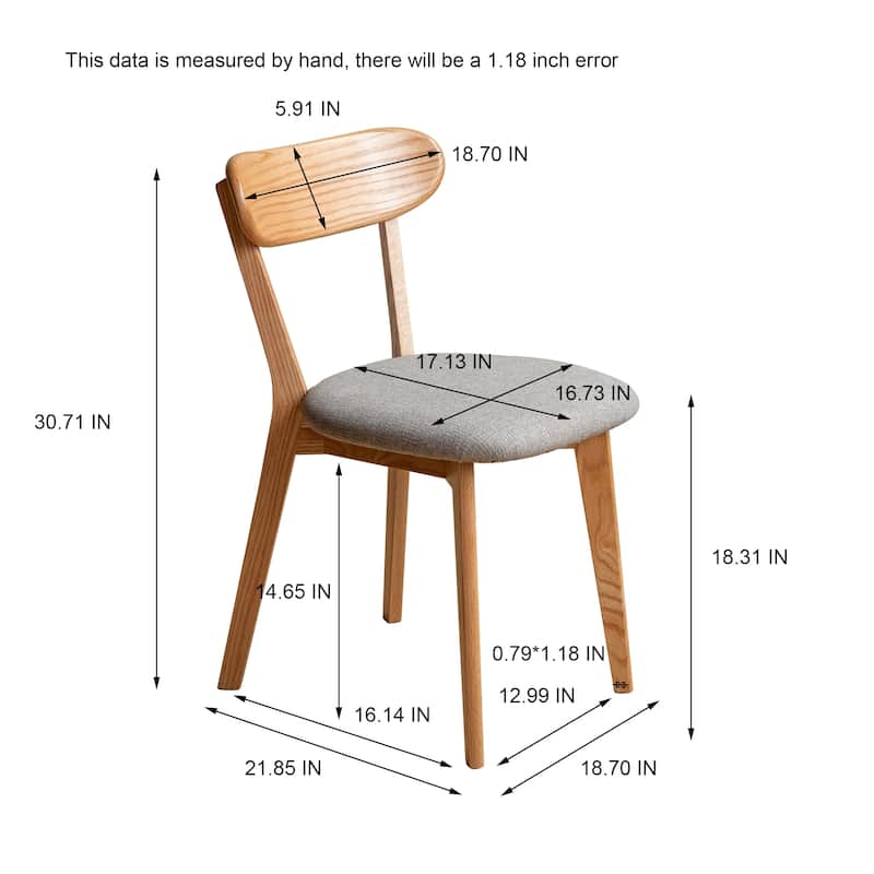 Solid Oak Wood Dining Chair with Upholstered Seat Curved Backrest Natural Finish