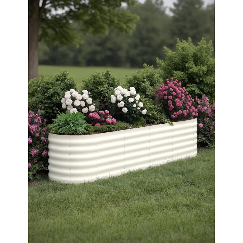 2-Pack Galvanized Steel Raised Garden Beds,Outdoor Deep Planter Box Kit with Tool - 8x4x1.5Ft - Beige