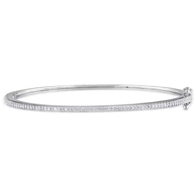 Miadora Sterling Silver 1/4ct TDW Diamond Bangle Bracelet - White