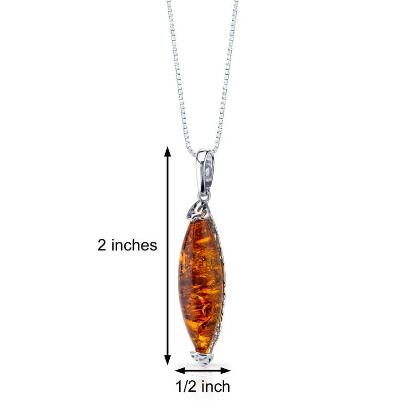 Amber Elongated Pendant in Sterling Silver